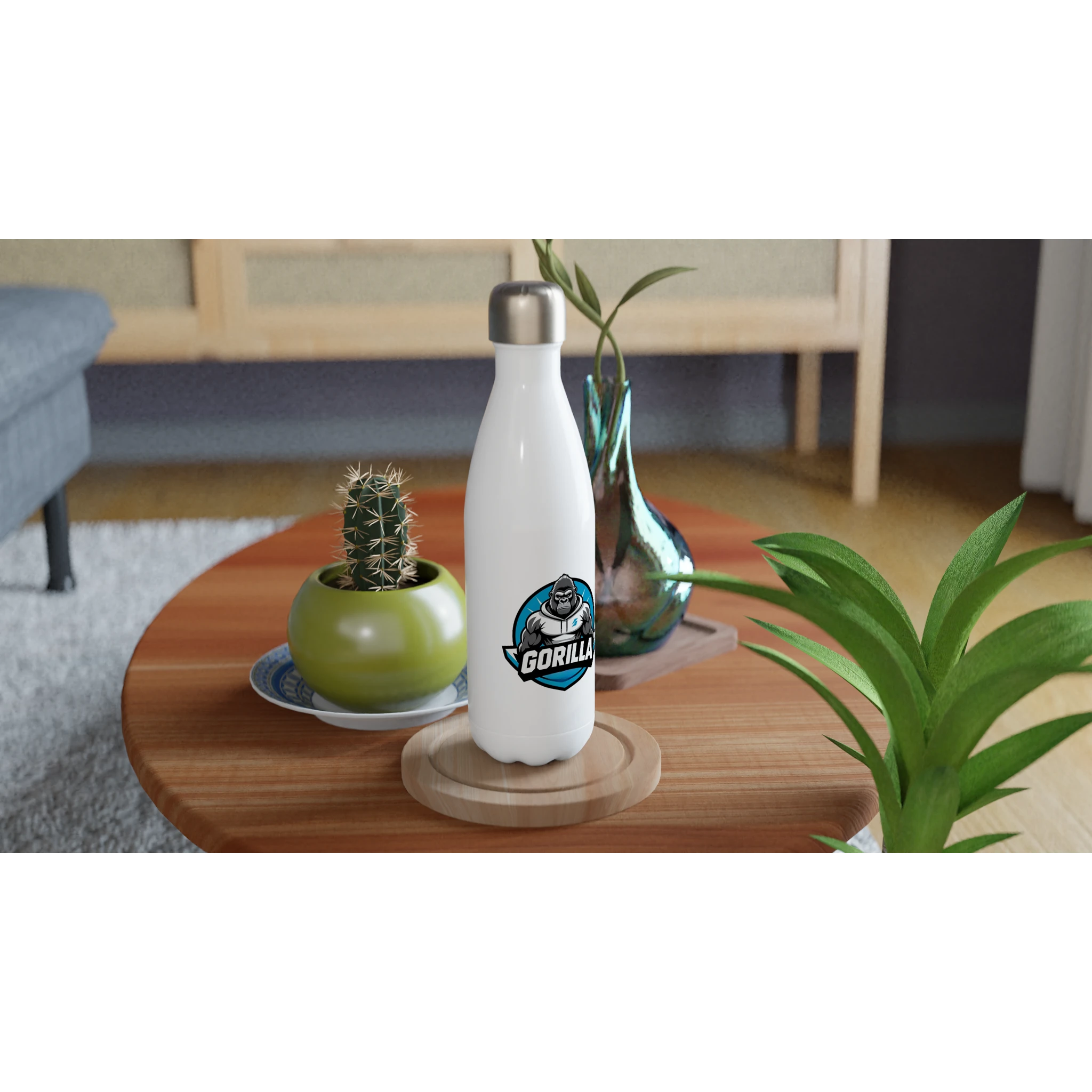 Gorilla White 17oz Stainless Steel Water Bottle 181034ae-e9b3-4a09-ad43-671a85b49a23